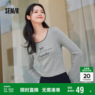 森馬長(cháng)袖T恤女短款蝴蝶結字母春秋溫柔蕾絲緊身上衣107624101001