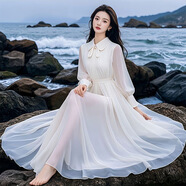 恒源祥時(shí)尚減齡娃娃領(lǐng)高端連衣裙2025超仙法式氣質(zhì)長(cháng)款到腳踝度假長(cháng)裙子 白色 M