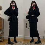 羽媗小紅書(shū)爆款小香風(fēng)黑色氣質(zhì)連衣裙女2025深秋冬大碼微胖mm收腰 連衣裙[小個(gè)子/顯瘦遮肉/梨形身 M[80-100斤] 均碼