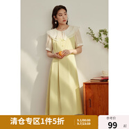 獨束大碼女裝【雙色可選】法式茶歇娃娃領(lǐng)連衣裙女夏裝微胖mm裙子 檸檬黃 XL （尺碼：3） 拍前和客服確認尺碼
