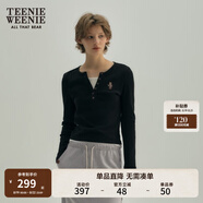 Teenie Weenie小熊秋季黑色棉質(zhì)打底衫polo領長袖T恤白色外穿上衣 B-黑色 XS