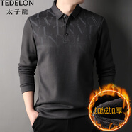 太子龍（TEDELON）長(cháng)袖T恤男士2025年冬季新款加絨加厚中年爸爸翻領(lǐng)Polo衫男 灰色 M