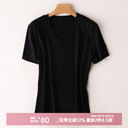 帕什 短袖女25夏季新款T恤V領(lǐng)上衣14色可選100%絲光棉打底 NF-V 黑色V領(lǐng) 3XL