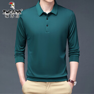 啄木鳥(niǎo)冰絲長(cháng)袖體恤中青年男長(cháng)袖衛衣男春秋t男寬松衣服純色POLO衫上衣 綠色 加絨 M 165