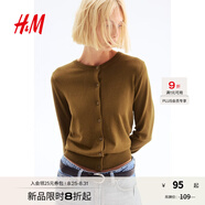 H&M女裝毛針織衫秋季薄款時(shí)尚法式慵懶短款打底衫m(xù)iu系開衫0579541 橄欖綠 XXS 155/76