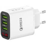 閃步歐規(guī)手機充電器3USB多接口充電頭快充帶屏幕數(shù)顯2.4A3.0適用蘋果小米華為三星德國法國俄羅斯意大 EU歐規(guī)3USB白色(數(shù)顯) 歐洲德法俄韓專用