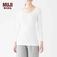 無(wú)印良品 MUJI 女式 69AD460 冬季內衣 U領(lǐng)八分袖T恤 秋衣 保暖衣 打底衫 米白色 L
