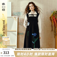 兩三事梵高氣質(zhì)針織連衣裙女2024新款秋冬毛衣裙毛衣長裙月夜鳶語 拼色 M