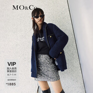 MO&Co.小香風(fēng)西裝權力外套羊毛混紡休閑西裝夾克外套女呢子外套 藍黑色-第1批 XS 155