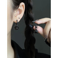 露若黑球女士雙戴耳環(huán)時(shí)尚感小眾設計2025流行秋冬冷風(fēng)格耳環(huán) 黑色