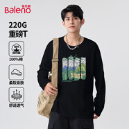 班尼路（Baleno）純棉長袖男秋季休閑潮牌寬松油畫風重磅t恤青少年個性百搭上衣