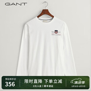 GANT【100%棉】甘特春季休閑刺繡柔軟內(nèi)搭經(jīng)典純色圓領長袖男T恤 110白色 2XL