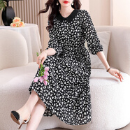 JPUZ減齡碎花娃娃領(lǐng)收腰連衣裙女春秋裝2025新款氣質(zhì)高貴長(cháng)袖雪紡裙子 圖片色 M 90-100斤