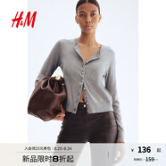 H&M女裝毛針織衫2025秋季新款miu系開衫空調衫薄款針織外套1237776 混灰色018 L 170/104