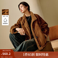 茵曼2025秋冬女裝新款可露麗皮毛一體麂皮絨外套保暖仿羊羔絨上衣 棕色 S