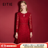 愛(ài)特愛(ài)（EITIE）新年紅品魚(yú)尾裙擺蕾絲連衣裙喇叭袖秋季新款花邊領(lǐng)口中裙6707429 紅60 L 165
