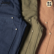 JEEP SPIRIT320G重磅緊密珠帆梭織男款休閑褲美式復古潮流拼接設計感工裝長(cháng)褲 深卡其布色 28