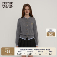 Teenie Weenie小熊秋季綿羊毛軟糯毛針織開(kāi)衫簡(jiǎn)約通勤毛衣外套女裝 深灰色 XS (155)