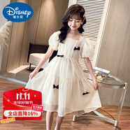 迪士尼（Disney）女童連衣裙夏裝2025新款中大童長裙雪紡裙子兒童裝夏季洋氣公主裙 米色 120 (建議1.2米以下)