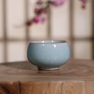 汝窯汝瓷冰片釉女精致聞香杯高端個人杯品茗杯功夫陶瓷茶杯主人杯 冰片釉禪定杯（一只杯）