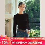 Olrain歐芮兒純色坑條長袖T恤女秋冬新款修身顯瘦上衣內搭打底衫 黑色 S