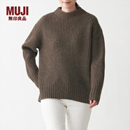 無印良品（MUJI）女式 含牦牛絨羊毛棱紋編織 高圓領(lǐng)寬版毛衣 長袖針織衫 深咖啡棕色 XS -S （155/80A）