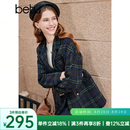 百圖betu女裝冬新款毛呢外套優(yōu)雅百搭復古格紋外套女2310T71 墨綠 XS