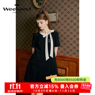 卓雅周末（JORYA weekend）2024夏季新款蝴蝶結(jié)系帶字母圖案百褶拼接連衣裙EJWEBD01 黑色 S