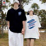 AEMAPE情侶裝衣服一女一男情侶款夏情侶裝夏季潮流t恤短袖高級(jí)感網(wǎng)紅 [短袖]藍(lán)條紋 男黑+女白 男2XL+女M