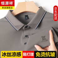 恒源祥高級感短袖T恤男高端中年爸爸夏裝涼感翻領(lǐng)冰絲POLO衫半袖上衣服 奶茶棕 2XL 180