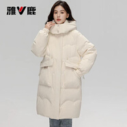 雅鹿羽絨服女中長款2025冬季加厚抗寒保暖新時(shí)尚款情侶款連帽外套女