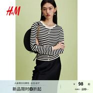 H&M女裝毛針織衫秋季薄款時尚法式慵懶短款打底衫m(xù)iu系開衫0579541 黑色/條紋 S 160/88