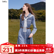 百圖betu女裝2025秋季新款連衣裙法式赫本風(fēng)牛仔連衣裙裙子2508T86 牛仔色 XS