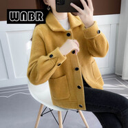 WNBR高端仿貂絨外套女2025秋冬新款時(shí)尚百搭小個(gè)子保暖毛呢開(kāi)衫上衣 姜黃色 XL 【建議115-125斤】
