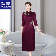 羅蒙（ROMON）喜婆婆婚宴裝年輕款2025春秋新款旗袍媽媽高貴高端紅色敬酒服裙子 紫色【結婚衣服媽媽/喜婆婆婚宴 2XL 【建議125-140斤】