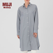 無印良品 MUJI 女式 棉水洗條紋 襯衫連衣裙 27AC753 海軍藍(lán) M/L