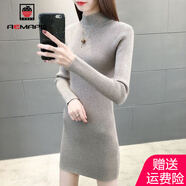 AEMAPE 毛衣女中長(zhǎng)款半高領(lǐng)打底衫女2025春秋冬季加厚洋氣針織衫女上衣 花米 M