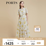 PORTS寶姿商場同款2022春夏新款女裝“絢爛夏花”印花連衣長裙 亞麻淺金印花 M (6)