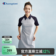 Champion冠軍插肩袖Polo領(lǐng)連衣裙2025春季新款潮牌短裙撞色修身 灰色 XL