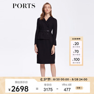 PORTS 寶姿秋冬新品女裝優(yōu)雅修身中長(cháng)裙通勤V領(lǐng)針織連衣裙 ALM9N012LCF053-黑色 M (6)