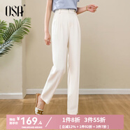 歐莎（OSA）高腰窄版OL職業(yè)垂感煙管西裝褲女通勤顯瘦直筒休閑褲子2025秋新款 米白色 M