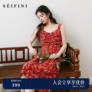 詩凡黎（'SEIFINI）詩凡黎法式紅色碎花小上衣25夏新款浪漫V領(lǐng)抽繩連衣裙魚尾半身裙 紅色連衣裙 L