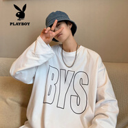 花花公子（PLAYBOY）長袖t恤男士春秋季新款寬松加肥加大碼潮牌ins胖子打底衫上衣服男 C370白色 S