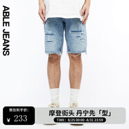 ABLE JEANS 夏季新款男士直筒寬松破洞休閑通勤五分牛仔短褲803095 天晴藍(lán) 30