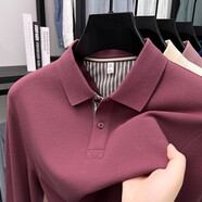 GOLDLION G+金利來(lái)春秋季男士純棉長(cháng)袖t恤上衣中年商務(wù)休閑翻領(lǐng)T恤polo衫男 荔枝紅19153 3XL (56)