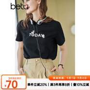 betu百圖女裝春裝新款寬松韓版卡通印花短袖T恤ins潮JD2102T08 黑色 XS