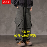 臣梵席直筒工裝褲男寬松大碼休閑長(cháng)褲子男士戶(hù)外闊腿褲多口袋耐磨工作褲 復古綠 5XL （建議205-225斤）