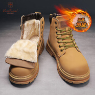 西域駱駝（VANCAMEL）東北冬季棉鞋防寒保暖加絨加厚大黃靴戶(hù)外男士馬丁靴厚底工裝靴子 M0229黃色【拍大一碼冬季加絨棉鞋】 35