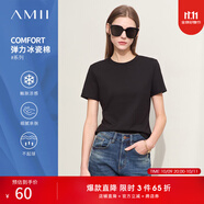 AMII女裝2025夏季新款短袖T恤女潮流通勤風冰瓷棉修身彈力上衣女 黑色 XS