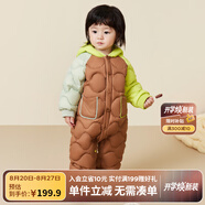 迷你巴拉兒童連體羽絨服男女童厚款保暖連帽防風(fēng)保暖羽絨外套【防水透濕】 檸綠40143 80